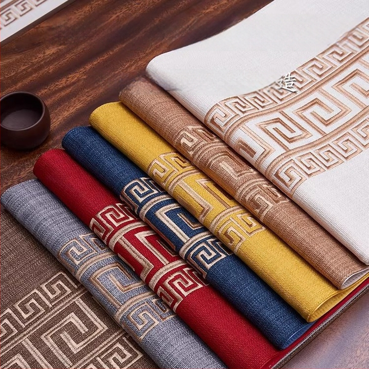 Пътека за маса от лен, мрежест модел, новокитайски стил с дзен вдъхновение, персонализируема