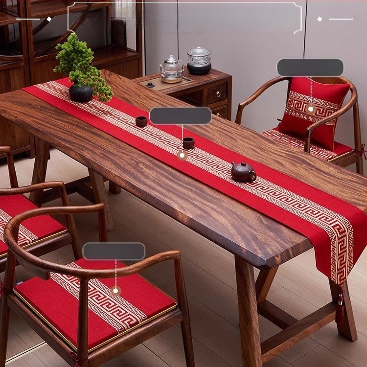 Пътека за маса от лен, мрежест модел, новокитайски стил с дзен вдъхновение, персонализируема