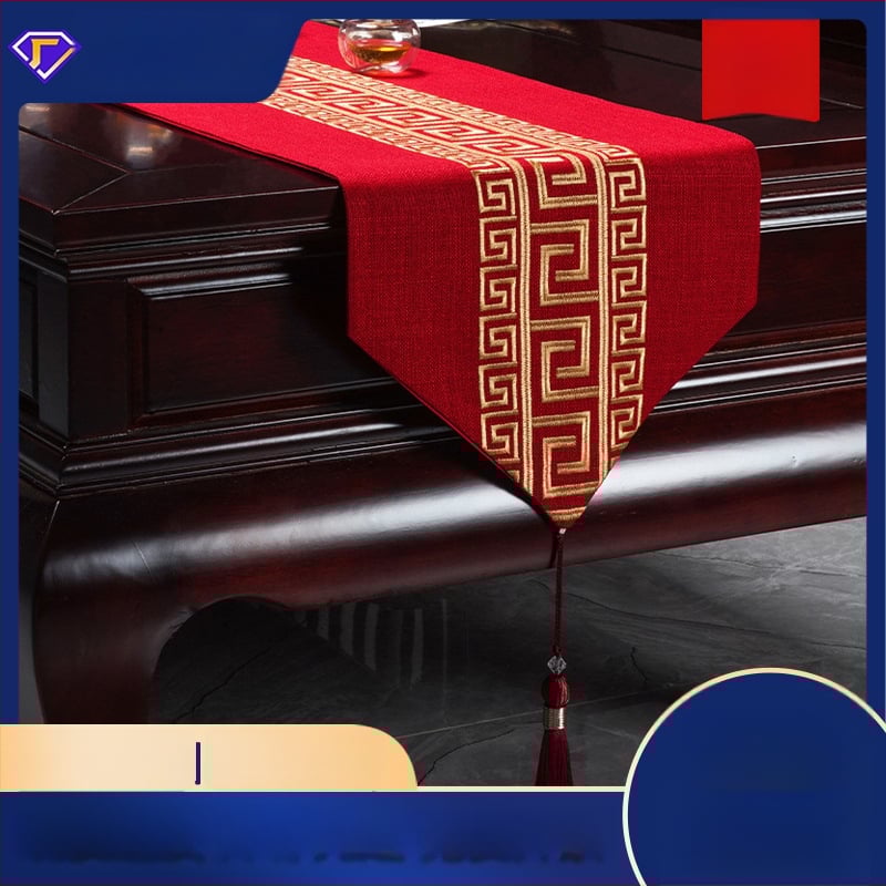 Пътека за маса от лен, мрежест модел, новокитайски стил с дзен вдъхновение, персонализируема