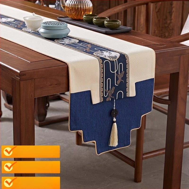 Маса за чай – текстил за маса, плат, 100% тъкан, Нов китайски стил, серия Китайски стил, подходящ за дневна, спалня, кабинет, открито, балкон.