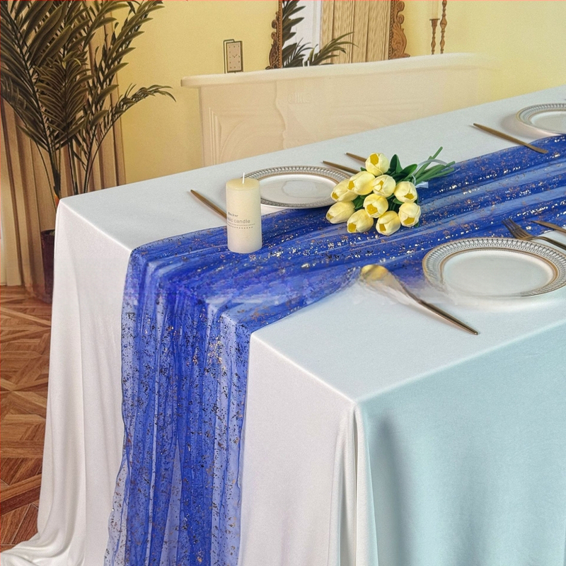 Декорация за маса за парти с шифонова тюл и пайети от метално фолио (материал: полиестерно влакно; съдържание на основния материал: 99%; стил: модерен минимализъм; категория: декорация за маса)