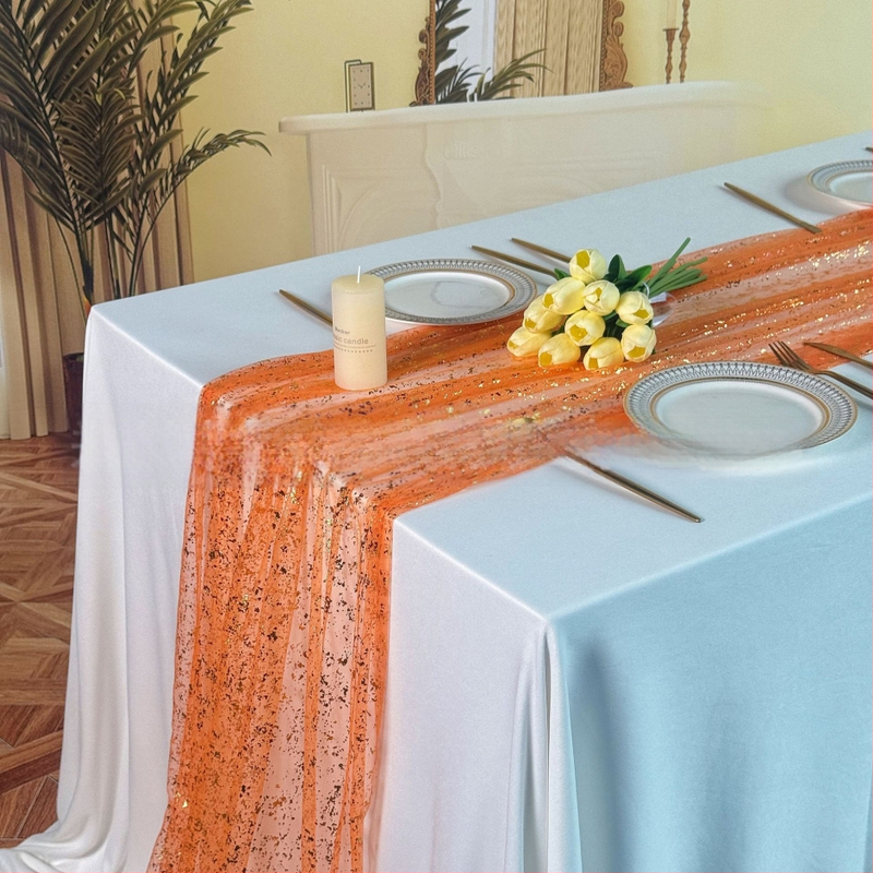 Декорация за маса за парти с шифонова тюл и пайети от метално фолио (материал: полиестерно влакно; съдържание на основния материал: 99%; стил: модерен минимализъм; категория: декорация за маса)