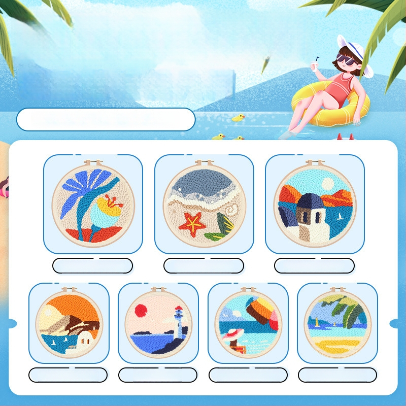 Κιτ κεντήματος με λινό ύφασμα και τοπίο — Μεσογειακό στυλ, τύπος κεντήματος: Άλλο, κέντημα με σταυρό