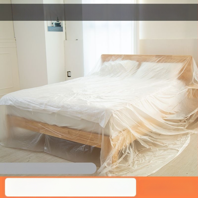 Еднократна прахоустойчива филмова защита за мебели за дневна стая – полиетиленова покривна обвивка за диван, нощно шкафче и шкаф – прост и модерен стил