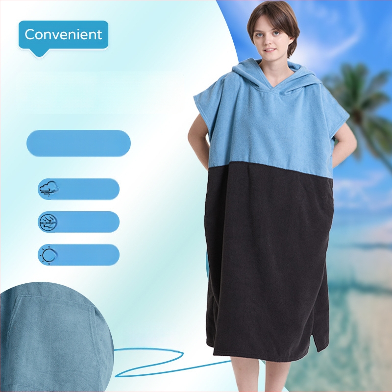 Μικροϊνές διπλής όψης fleece Poncho-ρόμπα, γρήγορο στέγνωμα, για παραλία/μπάνιο, προσαρμόσιμο, πολυεστερικό μείγμα
