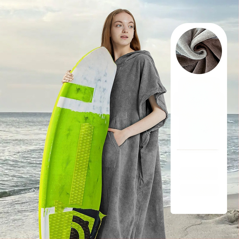 Μικροϊνές διπλής όψης fleece Poncho-ρόμπα, γρήγορο στέγνωμα, για παραλία/μπάνιο, προσαρμόσιμο, πολυεστερικό μείγμα