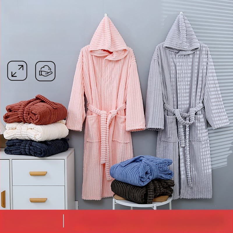 Ziemas kapucēts korallvelūra vannas halāts, universāls, mīksts un absorbējošs, 85% poliesters/15% neilons