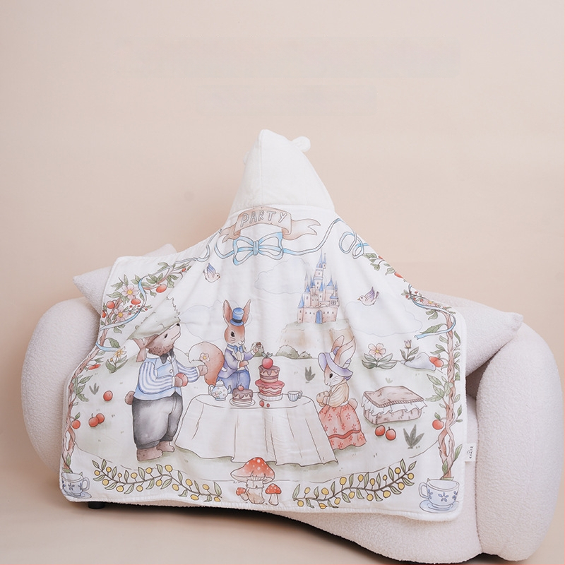 Προσαρμοσμένη πετσέτα μπάνιου για νεογέννητο με κουκούλα, απορροφητικό coral fleece με γάζα, 300–400 g, ραφή περιβλήματος, εξατομικευμένος σχεδιασμός