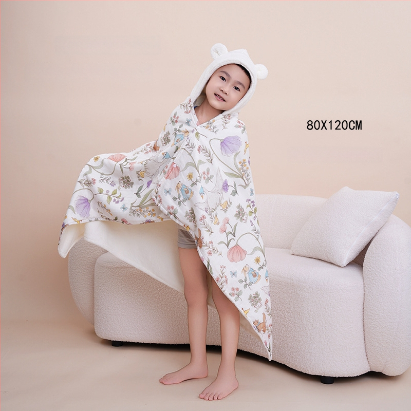 Προσαρμοσμένη πετσέτα μπάνιου για νεογέννητο με κουκούλα, απορροφητικό coral fleece με γάζα, 300–400 g, ραφή περιβλήματος, εξατομικευμένος σχεδιασμός