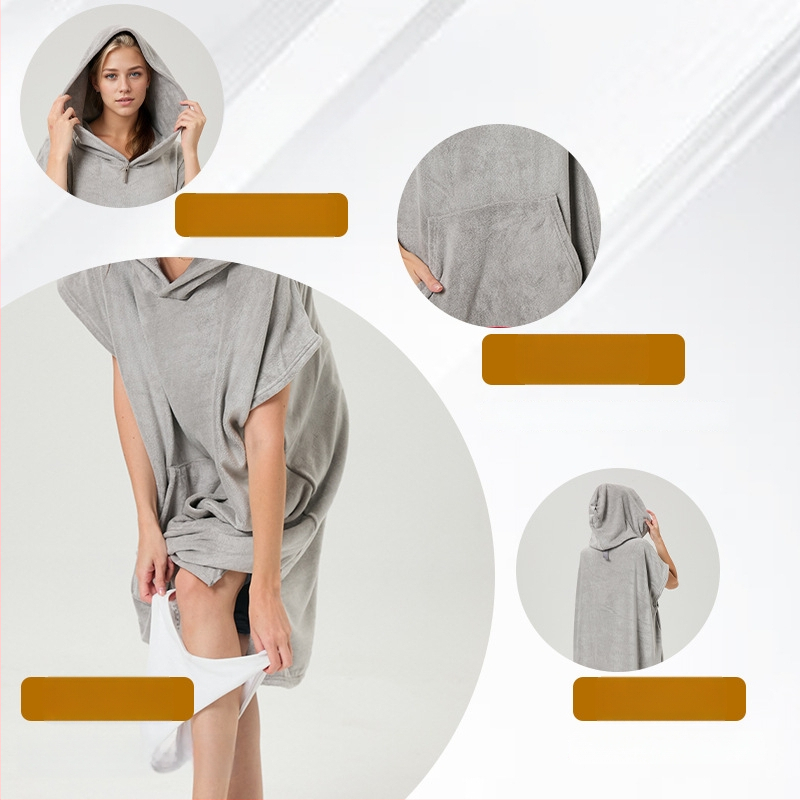 Γυναικείο μπουρνούζι με κουκούλα από μικροϊνες, στυλ κάπα, γρήγορο στέγνωμα και απορρόφηση; βάρος υφάσματος 400–500 g, 120D απλό ύφανση