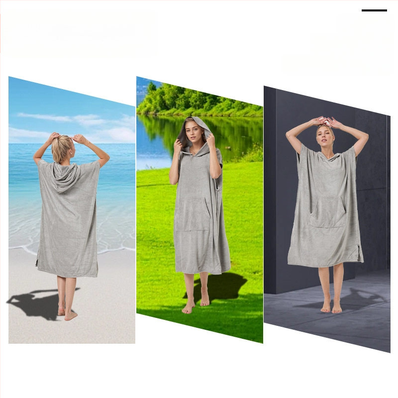 Γυναικείο μπουρνούζι με κουκούλα από μικροϊνες, στυλ κάπα, γρήγορο στέγνωμα και απορρόφηση; βάρος υφάσματος 400–500 g, 120D απλό ύφανση