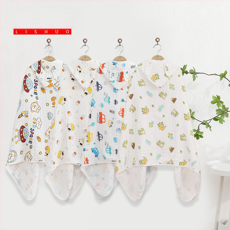 Βρεφική κουκούλα μπάνιου, τετράστρωνο σερσακούρ βαμβακερή γάζα, 150D, βάρος υφάσματος 200–300 g, επεξεργασία: ράψιμο, εκτύπωση, γάντζος