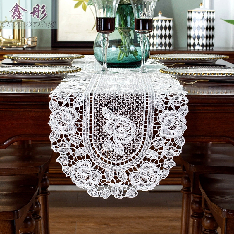 Дантелена подложка за маса и настилка, японско-корейски стил, полиестерна тъкан, модел цветя, дизайн с кухи отвори, персонализираема