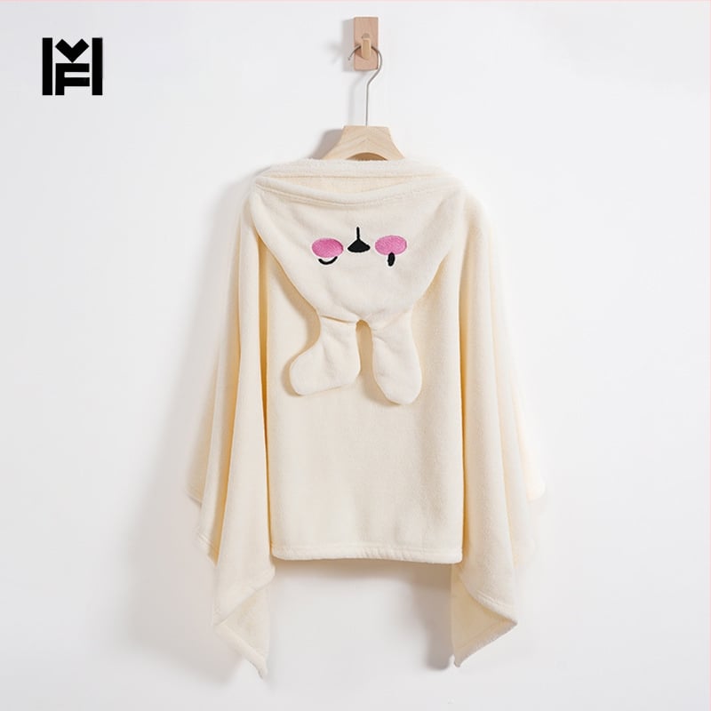 Παιδικός ρόμπα μπάνιου με κουκούλα από κοραλλοφλίς, περιτύλιγμα για μπάνιο/κολύμβηση, εκτύπωση λαγουδάκι, 300–400 g, προσαρμογή