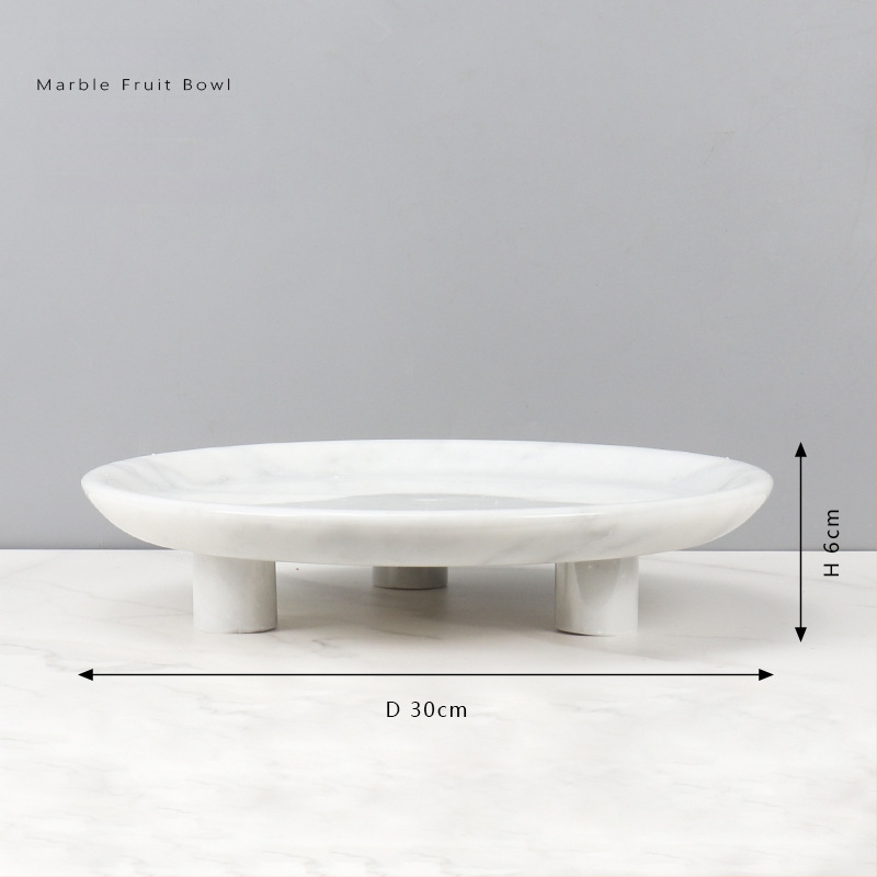 Europos stiliaus apvali vaisių lėkštė iš natūralaus marmuro, poliruotas paviršius, rankų darbas, kartono pakuotė, prekė cramper