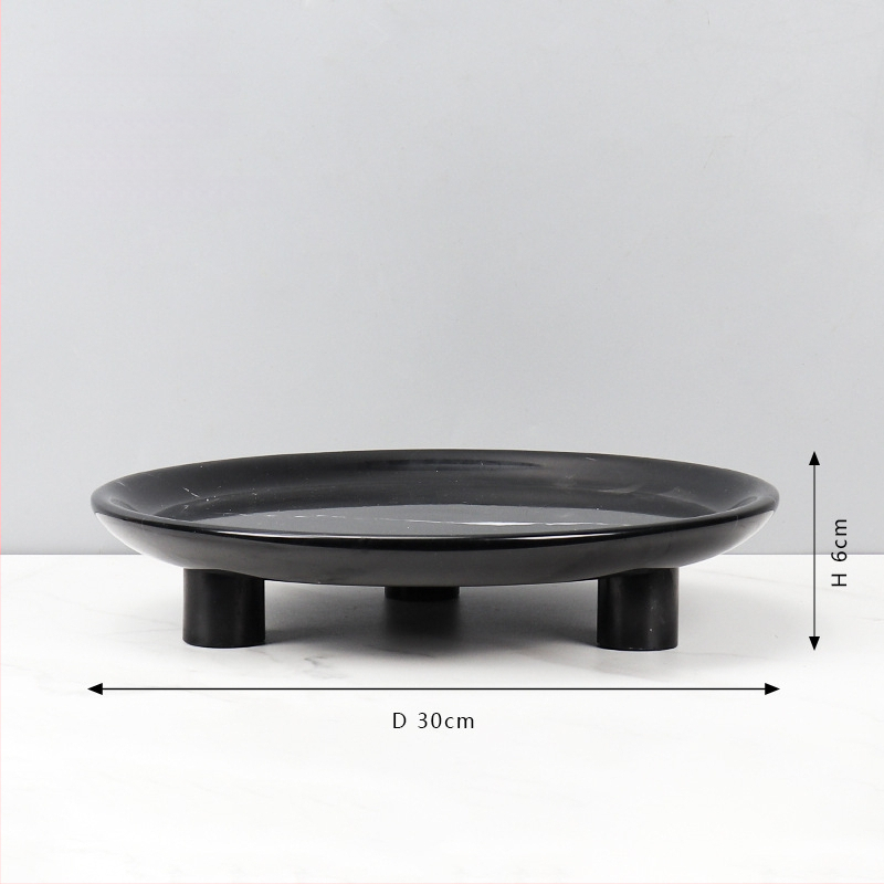 Europos stiliaus apvali vaisių lėkštė iš natūralaus marmuro, poliruotas paviršius, rankų darbas, kartono pakuotė, prekė cramper