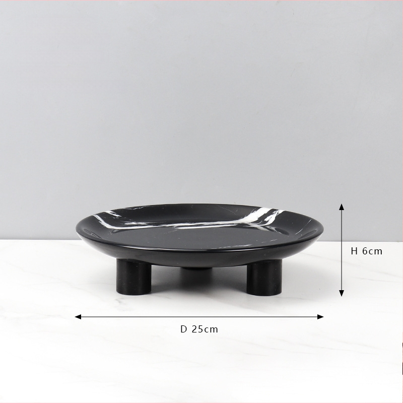 Europos stiliaus apvali vaisių lėkštė iš natūralaus marmuro, poliruotas paviršius, rankų darbas, kartono pakuotė, prekė cramper