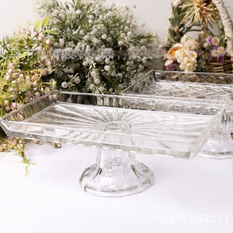 Ембосирано стъклено плато за плодове с педестал – прост стил, първокласно качество, марка Yixuan