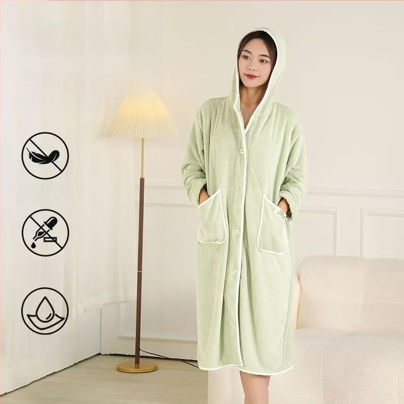 Дамски халат за зима — флис, памук-микрофибър, 600 г