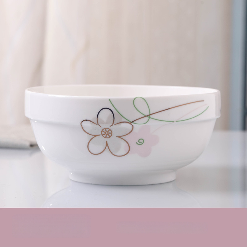 Keraminis stalo servizo rinkinys: ryžių dubenėliai, sriubos dubenėliai ir lėkštės; kaulinis porcelianas (>36% kaulo); gėlių raštas; dažyta glazūra; tinkamas mikrobangų krosnelėms.