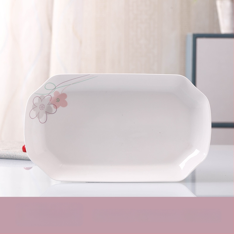 Keraminis stalo servizo rinkinys: ryžių dubenėliai, sriubos dubenėliai ir lėkštės; kaulinis porcelianas (>36% kaulo); gėlių raštas; dažyta glazūra; tinkamas mikrobangų krosnelėms.