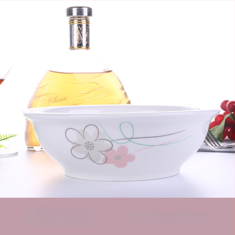 Keraminis stalo servizo rinkinys: ryžių dubenėliai, sriubos dubenėliai ir lėkštės; kaulinis porcelianas (>36% kaulo); gėlių raštas; dažyta glazūra; tinkamas mikrobangų krosnelėms.