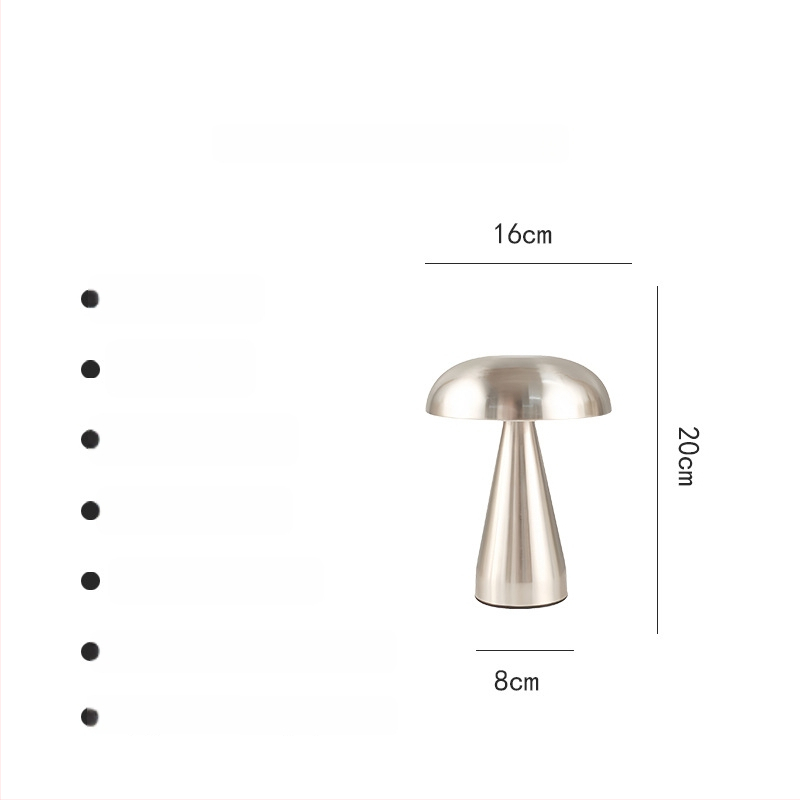 Sēņu formas galda lampa ar pieskāriena nakts gaismu – metāla statīvs, modelis ST-06B, ≤36V