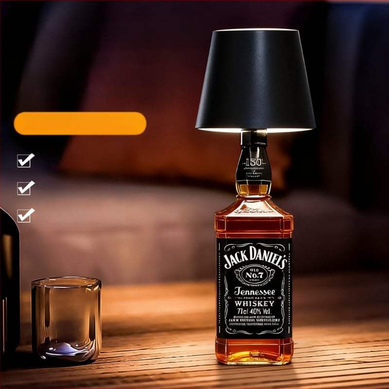 Vīna pudeles galda lampai ar RGB ambientā gaismu, metāla turētājs, radošs stils, OEM logotips, stāvošs dizains