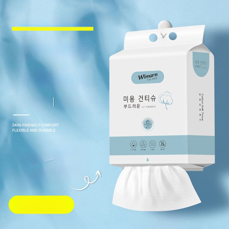 Μίας χρήσης παχύτερα μαντηλάκια καθαρισμού προσώπου, τύπου κρεμάστρας (ίνες βισκόζη· 100% φυτικές ίνες· επίπεδη ύφανση)