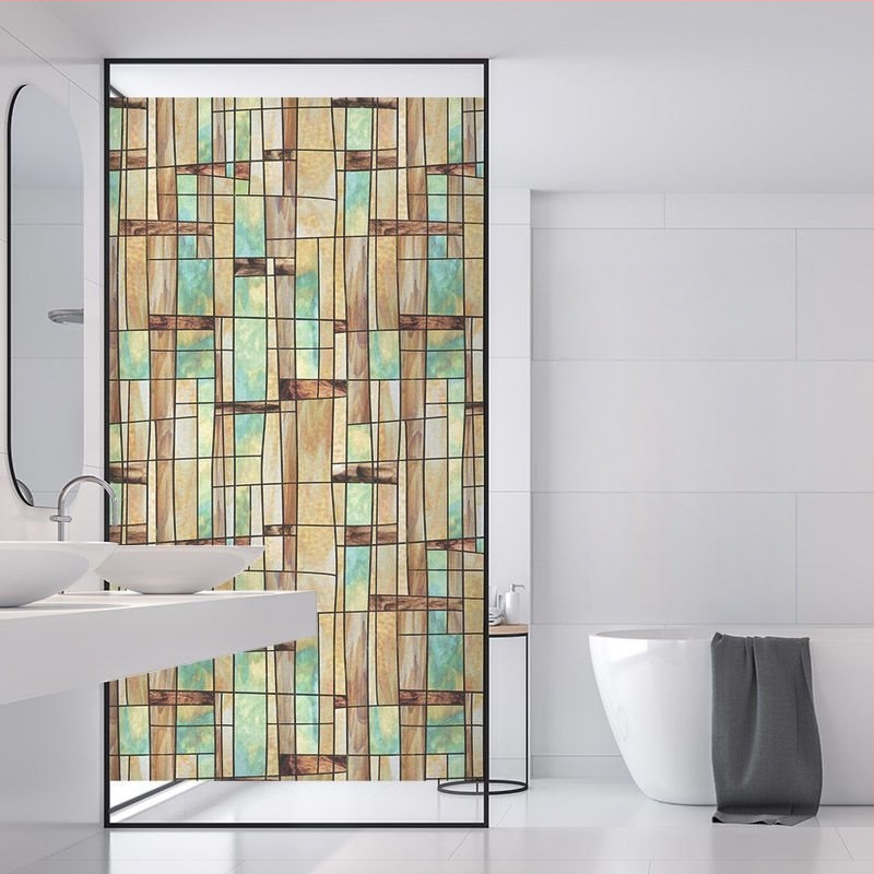 Stikla loga filma bez līmes, matēts ziedu motīvs, PVC, pašlīmējošs, Eiropas stila apglezots dizains