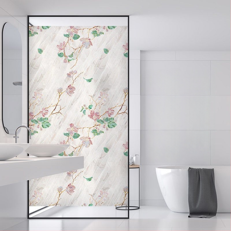 Stikla loga filma bez līmes, matēts ziedu motīvs, PVC, pašlīmējošs, Eiropas stila apglezots dizains