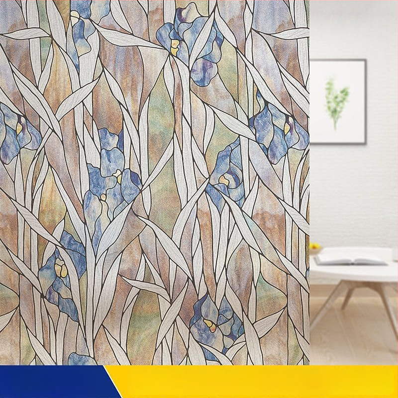 Stikla loga filma bez līmes, matēts ziedu motīvs, PVC, pašlīmējošs, Eiropas stila apglezots dizains