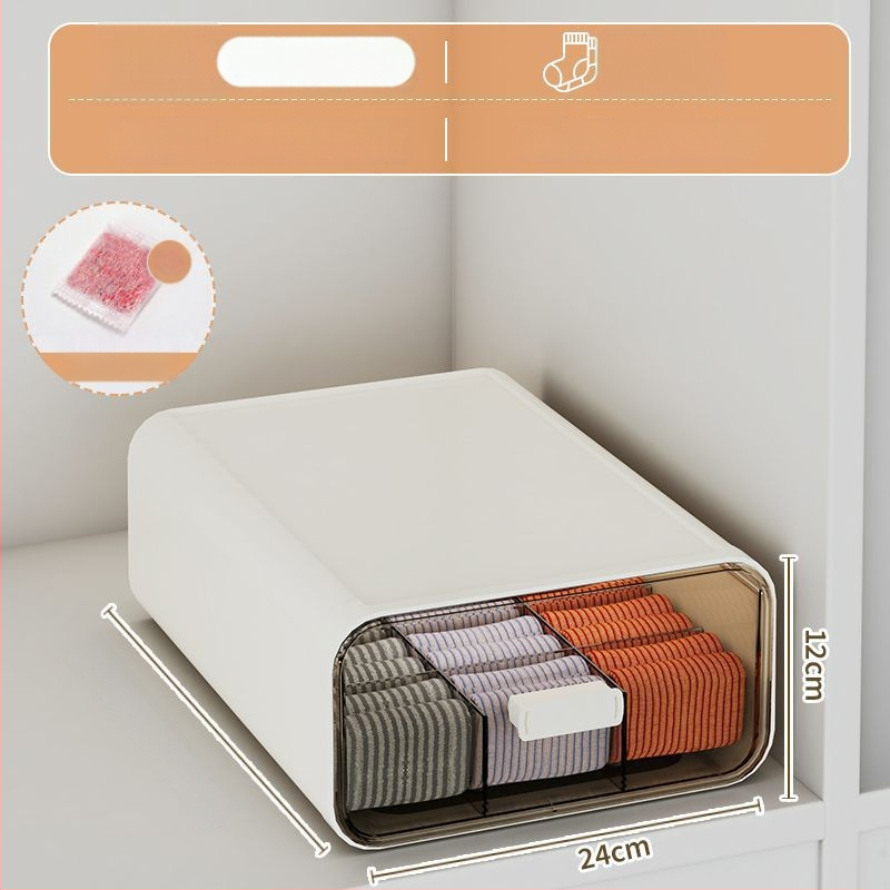 Apakšveļas uzglabāšanas kārba ar atvilktnēm, 3 vienā dizains, 18 l tilpums, polipropilēns, koka raksts, japāņu stila garderobes organizētājs