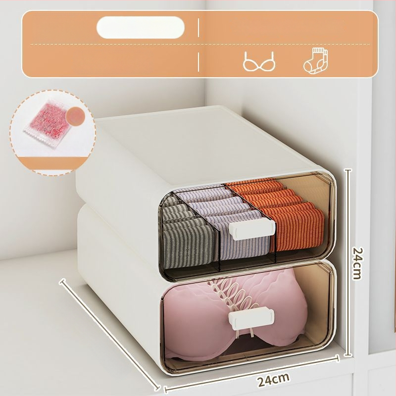 Apakšveļas uzglabāšanas kārba ar atvilktnēm, 3 vienā dizains, 18 l tilpums, polipropilēns, koka raksts, japāņu stila garderobes organizētājs