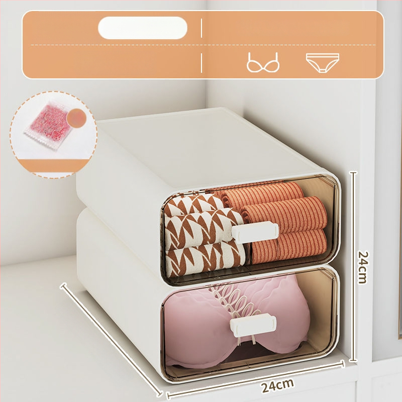 Apakšveļas uzglabāšanas kārba ar atvilktnēm, 3 vienā dizains, 18 l tilpums, polipropilēns, koka raksts, japāņu stila garderobes organizētājs