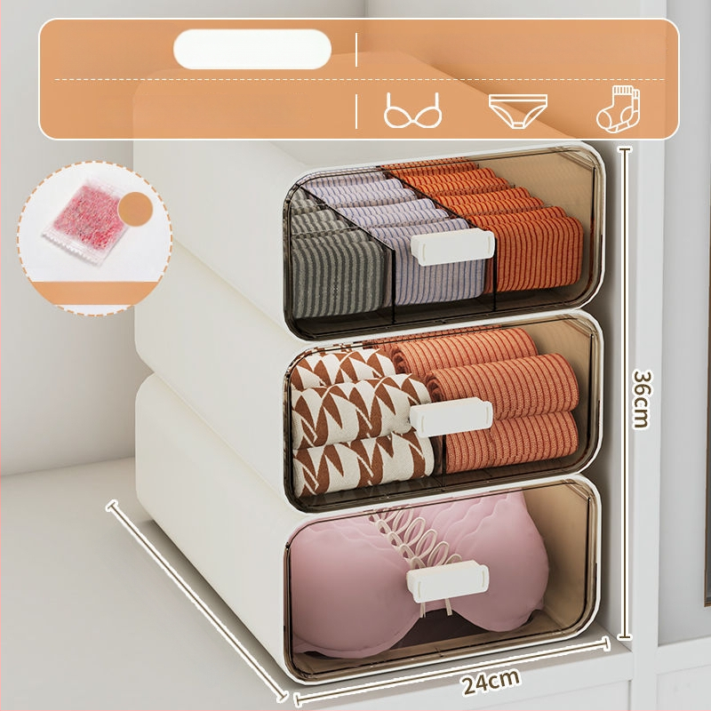 Apakšveļas uzglabāšanas kārba ar atvilktnēm, 3 vienā dizains, 18 l tilpums, polipropilēns, koka raksts, japāņu stila garderobes organizētājs