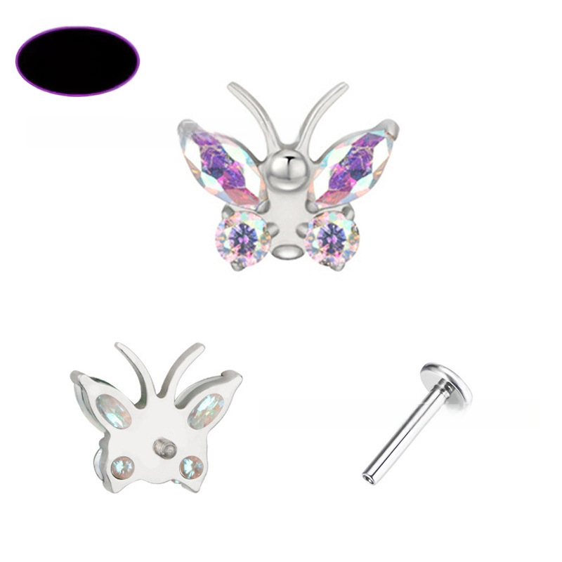 Lūpų papuošalas – drugelio formos titano lydinio su cirkonio kristalais (5A), grynumas G23