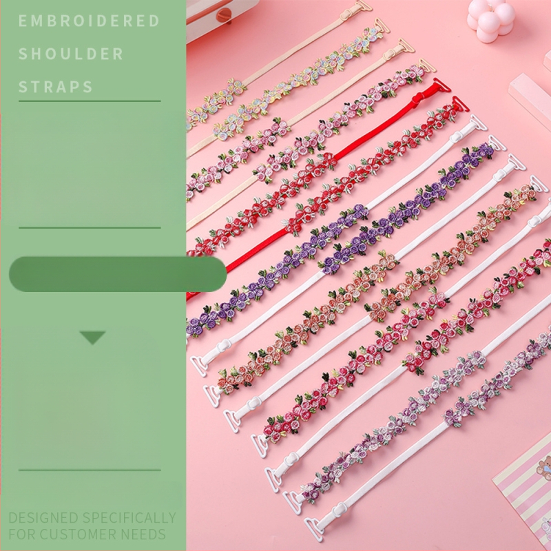 Mežģīņu krūšu siksnas ar izšūtiem ziediem, aizstājamas siksnas lenjerijai, dubultās plecu siksnas