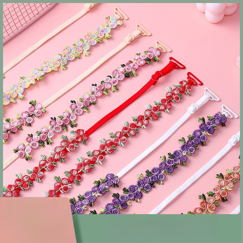 Mežģīņu krūšu siksnas ar izšūtiem ziediem, aizstājamas siksnas lenjerijai, dubultās plecu siksnas