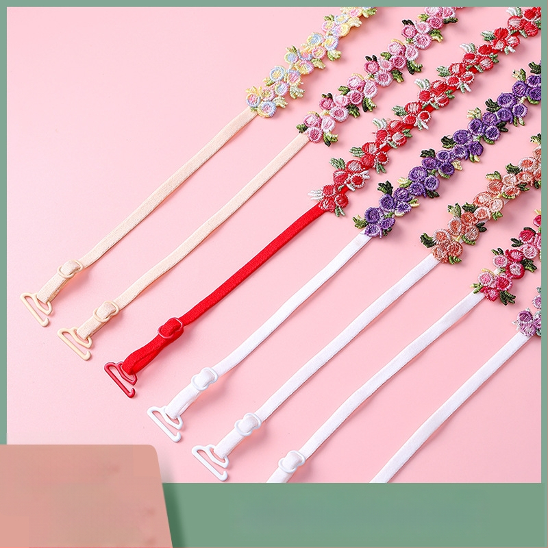 Mežģīņu krūšu siksnas ar izšūtiem ziediem, aizstājamas siksnas lenjerijai, dubultās plecu siksnas