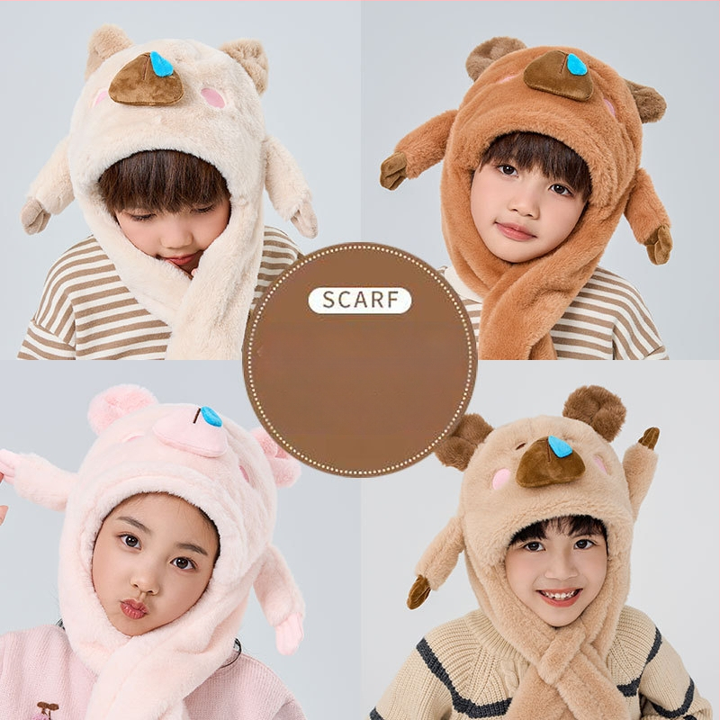Χειμερινό καπέλο-βαλακλάβα με κινητά αυτιά, ενσωματωμένο καπέλο για παιδιά, αναπνεύσιμο πολυεστέρας, προστασία αυτιών, για ηλικίες 2-10+ ετών