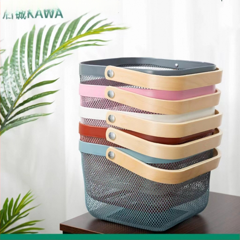 Καλάθι φρούτων και λαχανικών από σίδηρο και ξύλο, τετράγωνο μοντέλο (μεγάλο/μεσαίο), μοντέρνο μινιμαλιστικό στυλ