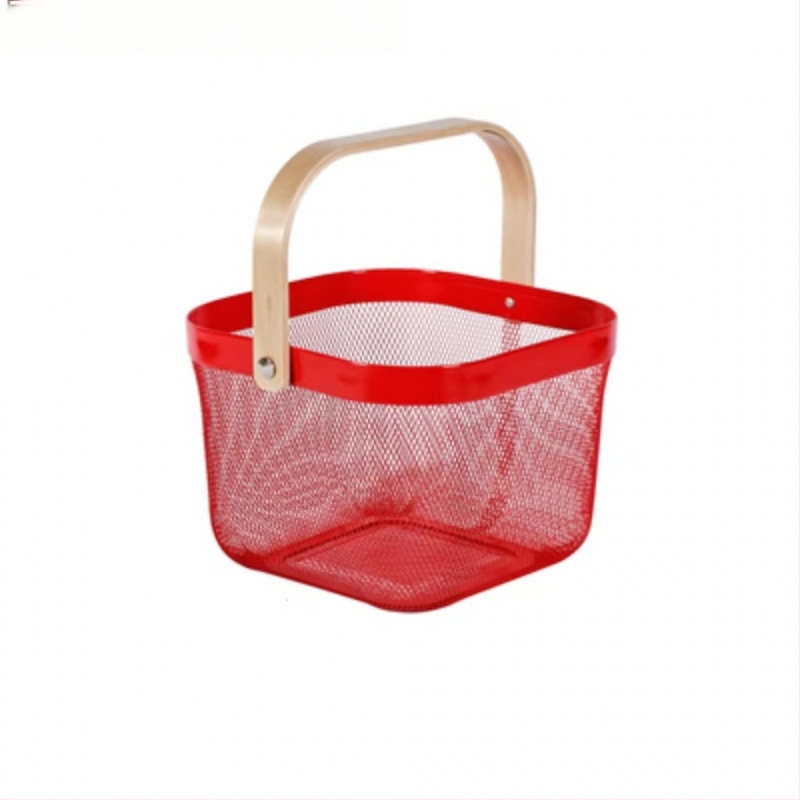 Καλάθι φρούτων και λαχανικών από σίδηρο και ξύλο, τετράγωνο μοντέλο (μεγάλο/μεσαίο), μοντέρνο μινιμαλιστικό στυλ