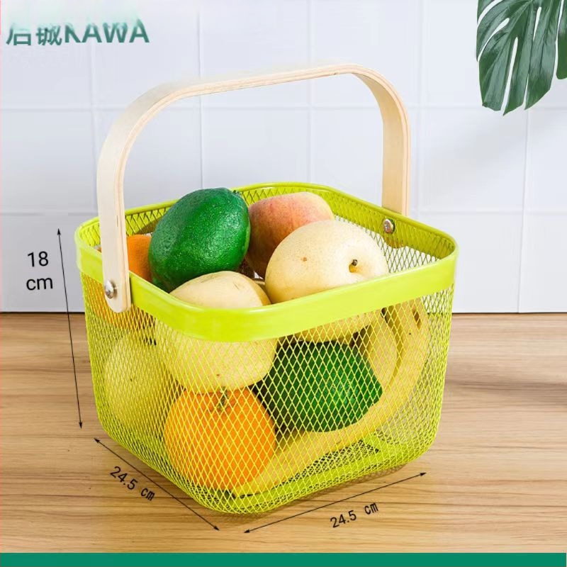 Καλάθι φρούτων και λαχανικών από σίδηρο και ξύλο, τετράγωνο μοντέλο (μεγάλο/μεσαίο), μοντέρνο μινιμαλιστικό στυλ