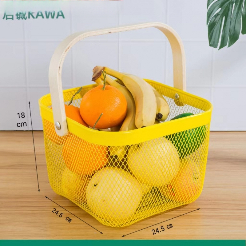 Καλάθι φρούτων και λαχανικών από σίδηρο και ξύλο, τετράγωνο μοντέλο (μεγάλο/μεσαίο), μοντέρνο μινιμαλιστικό στυλ