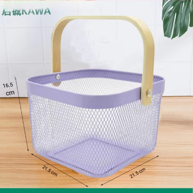 Καλάθι φρούτων και λαχανικών από σίδηρο και ξύλο, τετράγωνο μοντέλο (μεγάλο/μεσαίο), μοντέρνο μινιμαλιστικό στυλ