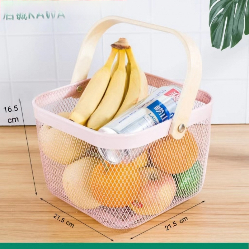 Καλάθι φρούτων και λαχανικών από σίδηρο και ξύλο, τετράγωνο μοντέλο (μεγάλο/μεσαίο), μοντέρνο μινιμαλιστικό στυλ