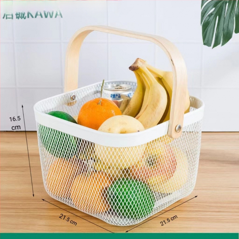 Καλάθι φρούτων και λαχανικών από σίδηρο και ξύλο, τετράγωνο μοντέλο (μεγάλο/μεσαίο), μοντέρνο μινιμαλιστικό στυλ