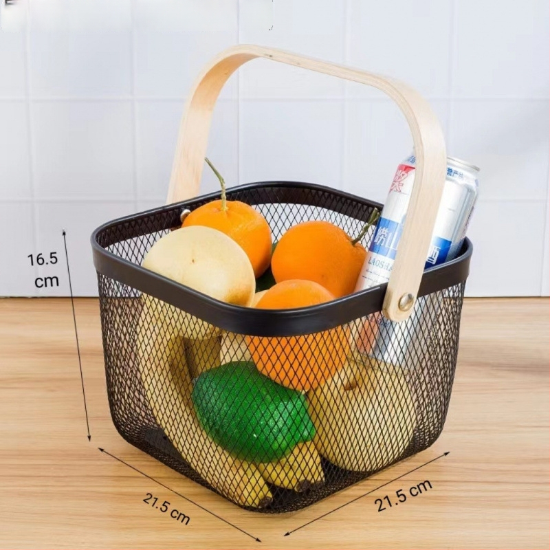 Καλάθι φρούτων και λαχανικών από σίδηρο και ξύλο, τετράγωνο μοντέλο (μεγάλο/μεσαίο), μοντέρνο μινιμαλιστικό στυλ