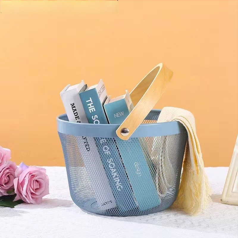 Καλάθι φρούτων και λαχανικών από σίδηρο και ξύλο, τετράγωνο μοντέλο (μεγάλο/μεσαίο), μοντέρνο μινιμαλιστικό στυλ